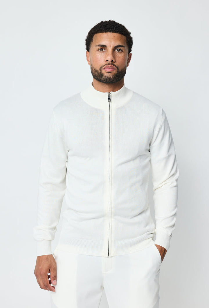 Faro Full Zip Sweater - White