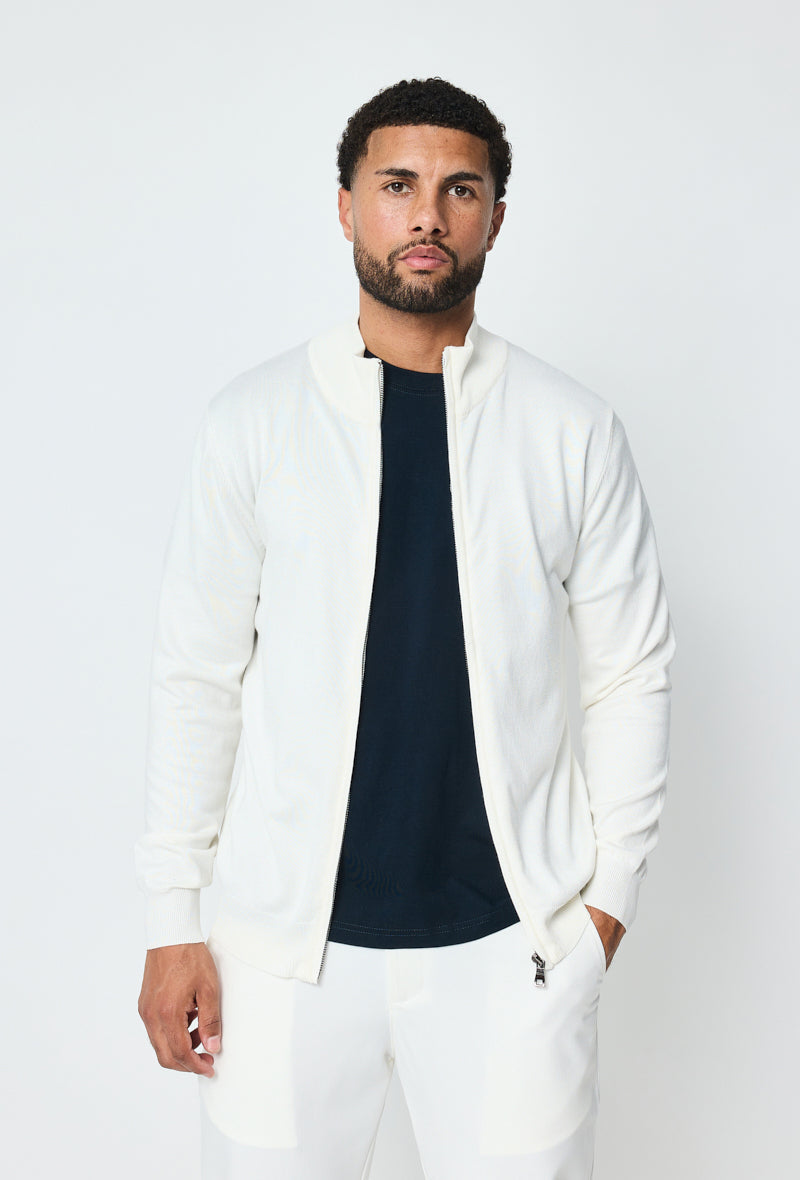 Faro Full Zip Sweater - White